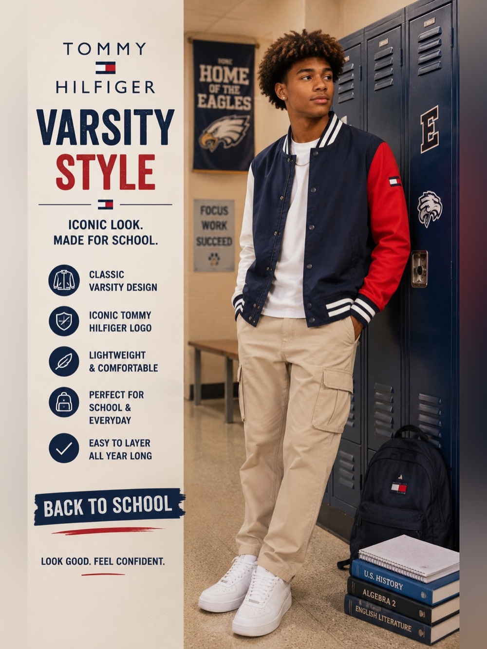 🚌✏️Tommy Hilfiger Bomber Varsity Jacket M | Iconic Logo | Lightweight 🏫📗